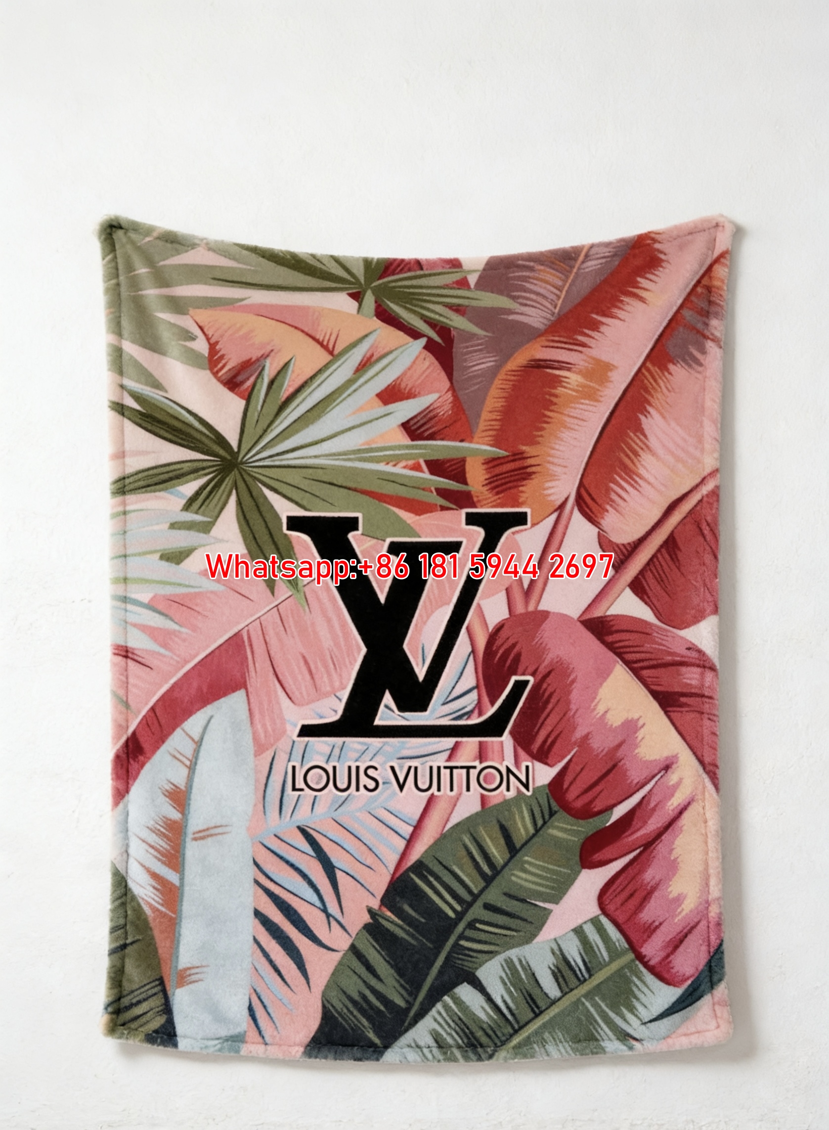 Blush Tropics LV Blanket Pink Palm LV Fleece Throw IMG_3561